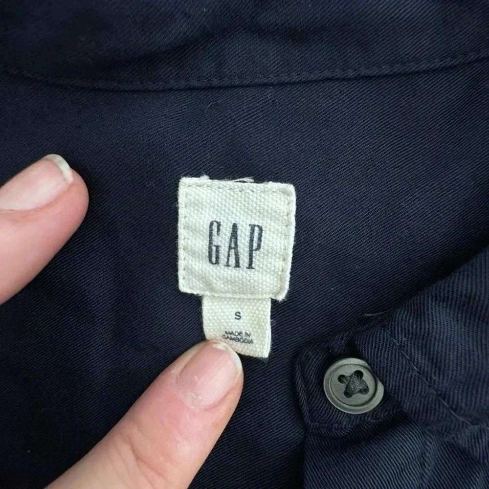 Gap Navy Blue Button Down Dress with Tie Waist Long Sleeve Small Knee Length - Picture 6 of 13